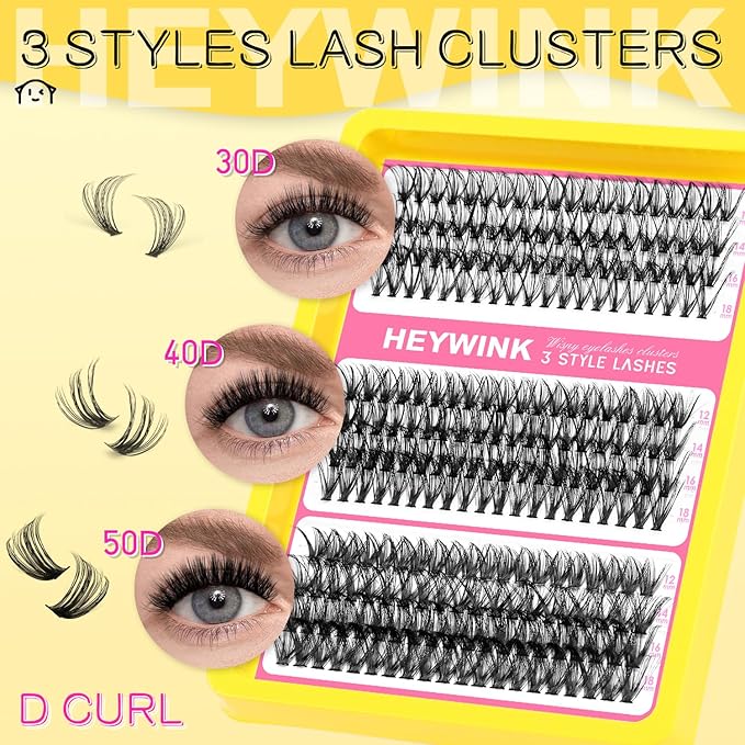 Lash Clusters Kit Eyelash Extension 30D 40D 50D Individual Lashes 12-18mm Mixed Eyelash Clusters Natural Lash Extensions with Lash Bond and Seal DIY Eyelashes Cluster(30D+40D+50D 12-18MM Kit)
