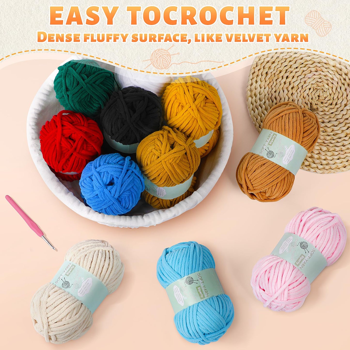 Chunky Chenille Yarn Velvet Soft Super Bulky Size 6 for Crocheting Knitting, Baby Blanket Yarn, 100g 71 Yds per Skein, Easy to Use for Scarves, Amigurumi, Crafts (4, Tangerine)