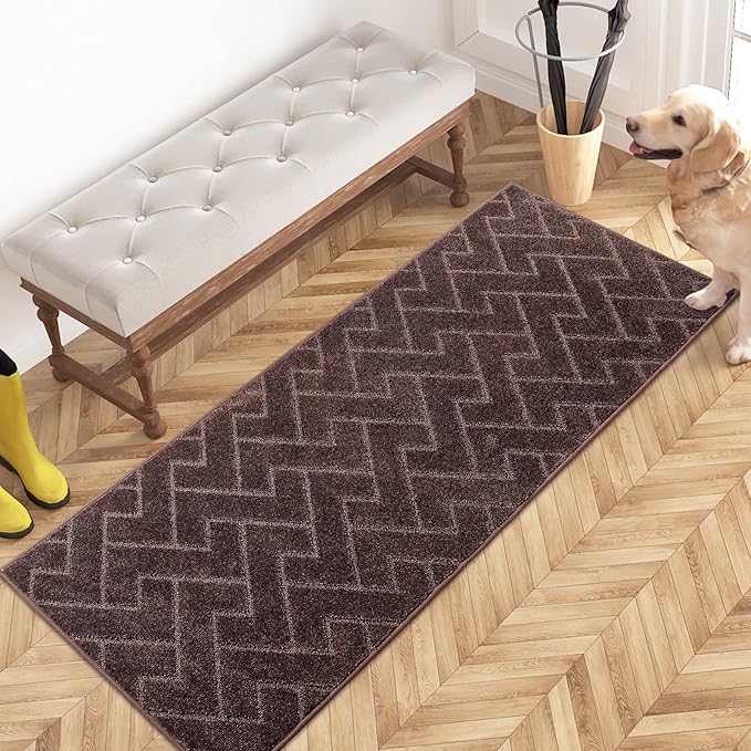 PURRUGS Dirt Trapping Door Mat 24" x 59", Non-Slip Machine Washable Entry Rug, Dog Doormat, Indoor Front Door Mat, Super Absorbent Entryway Rug for Muddy Shoes & Paws, Brown