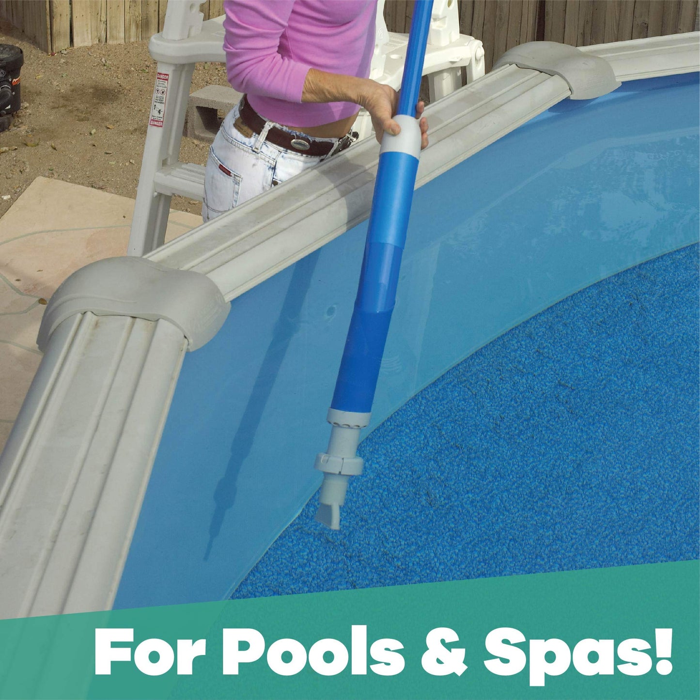 GAME Manual Handheld Pool Vacuum - New and Improved Pump Action Pool Cleaner for Above Ground & In-Ground Pools, Includes Nozzle & Brush Attachments