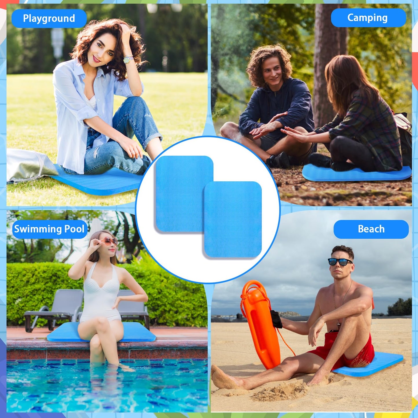 Verdanzia 4PCS Pool Seats for Edge of Pool, 17x13 Inch Eva Foam Pool Cushions for Side of Pool, Anti Slip Poolside Seating Mat, Multifunction Poolside Accessories for Summer Outdoor Beach (4, Blue)