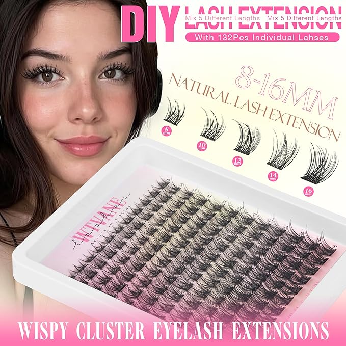 Lash Clusters Kit Wispy Cluster Eyelash Extensions Kit Natural Lash Extension Kit Natural Look Eyelash Clusters Wispy False Eyelashes with Lash Bond and Seal, Tweezers