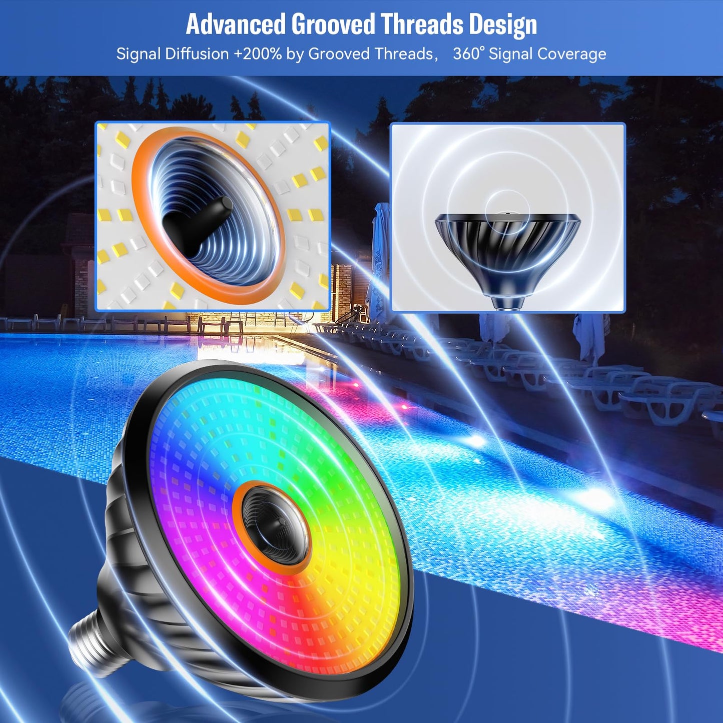 2025 Upgraded Pool Light Bulb, 120V 90W Color LED Pool Lights for Inground Pools, RGB Color-Changing & Remote Control, Enhanced Signal Coverage, E26/E27 Replacement for Pentair & Hayward, Matte Black