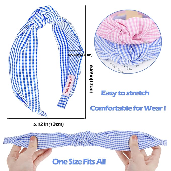 Knotted Headbands for Girls Non Slip Girl Square Headband Wide Top Knot Head Bands Mommy and Me Fashion Hairband Womens Turban Hair Accessories(Pink & Blue,2Pcs)
