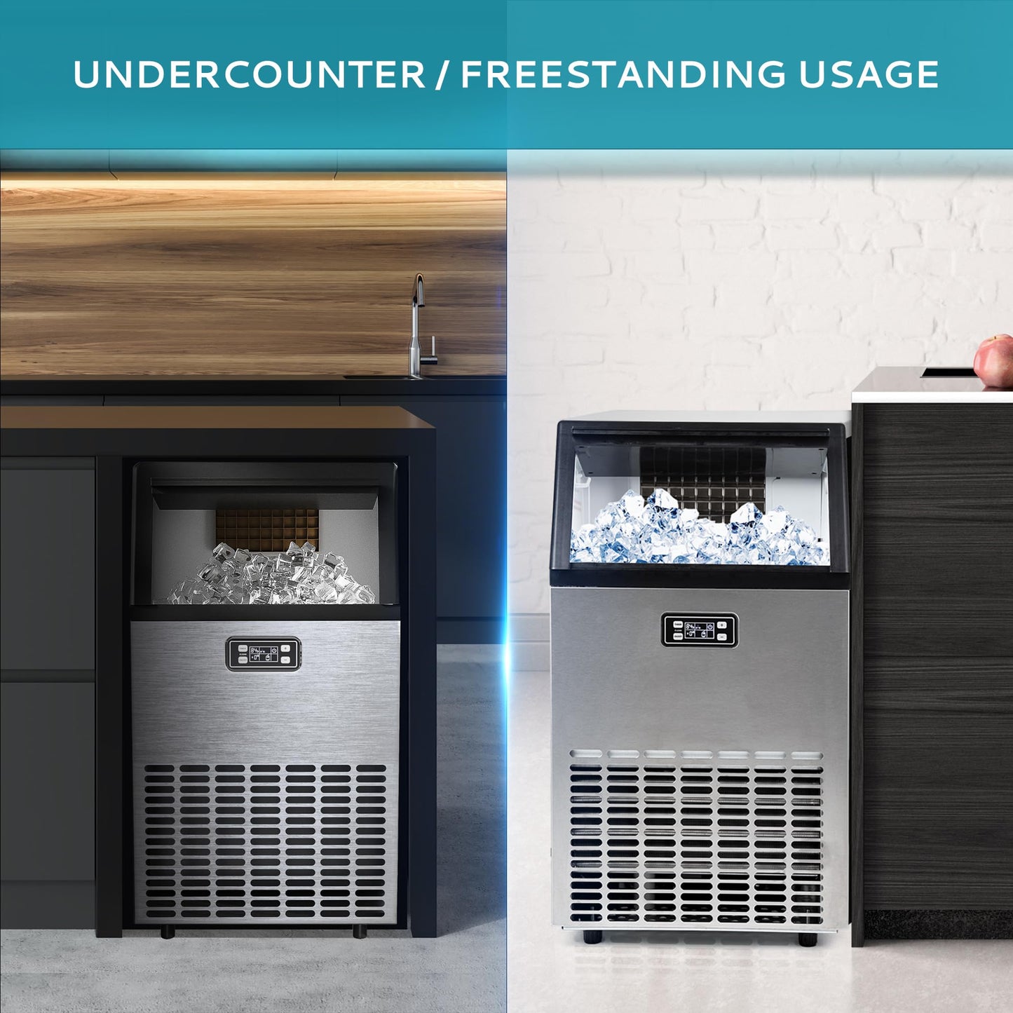 EUHOMY Commercial Ice Maker Machine - 95lbs Daily Production, 33lbs Ice Storage, Stainless Steel Freestanding & Under Counter Ice Maker, Ideal Ice Maker for Home/Bar/Restaurant/Outdoor Activities