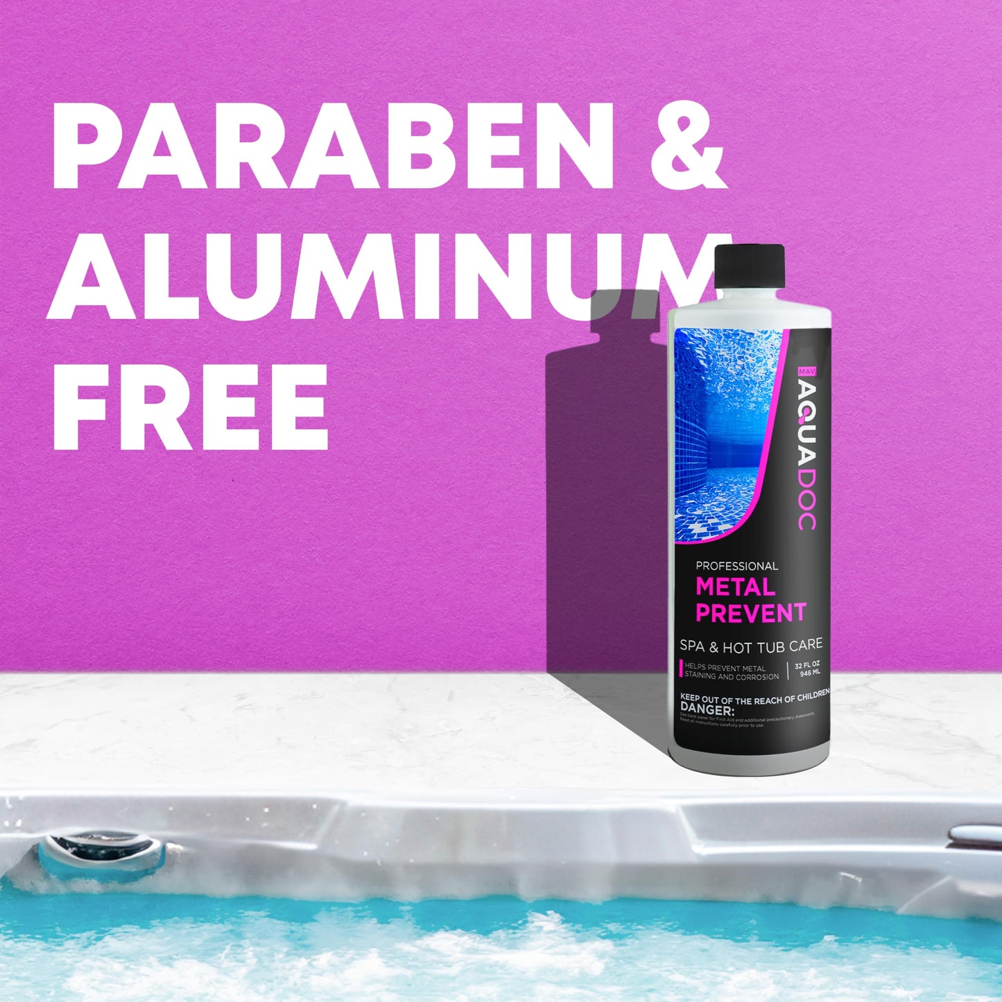 Spa Metal Control and Stain Protector to Protect Hot Tub Surfaces 32oz - Metal Gone Hot Tub Chemicals Made in The USA - AquaDoc