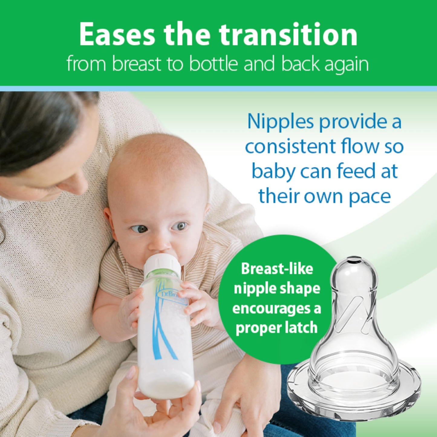 Dr. Brown's Anti-Colic Options+ Narrow Glass Baby Bottle with Level 1 Slow Flow Nipple, BPA-Free, 4 oz/120mL, 0m+, 2-Pack (Packaging May Vary)