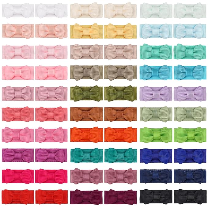CÉLLOT 60Pcs Baby Hair Clips 1.2" Tiny Baby Bows Snap Hair Clips for Thin Hair Grosgrain Ribbon Hair Bows Clips for Baby Girls Toddlers Infant in Pairs