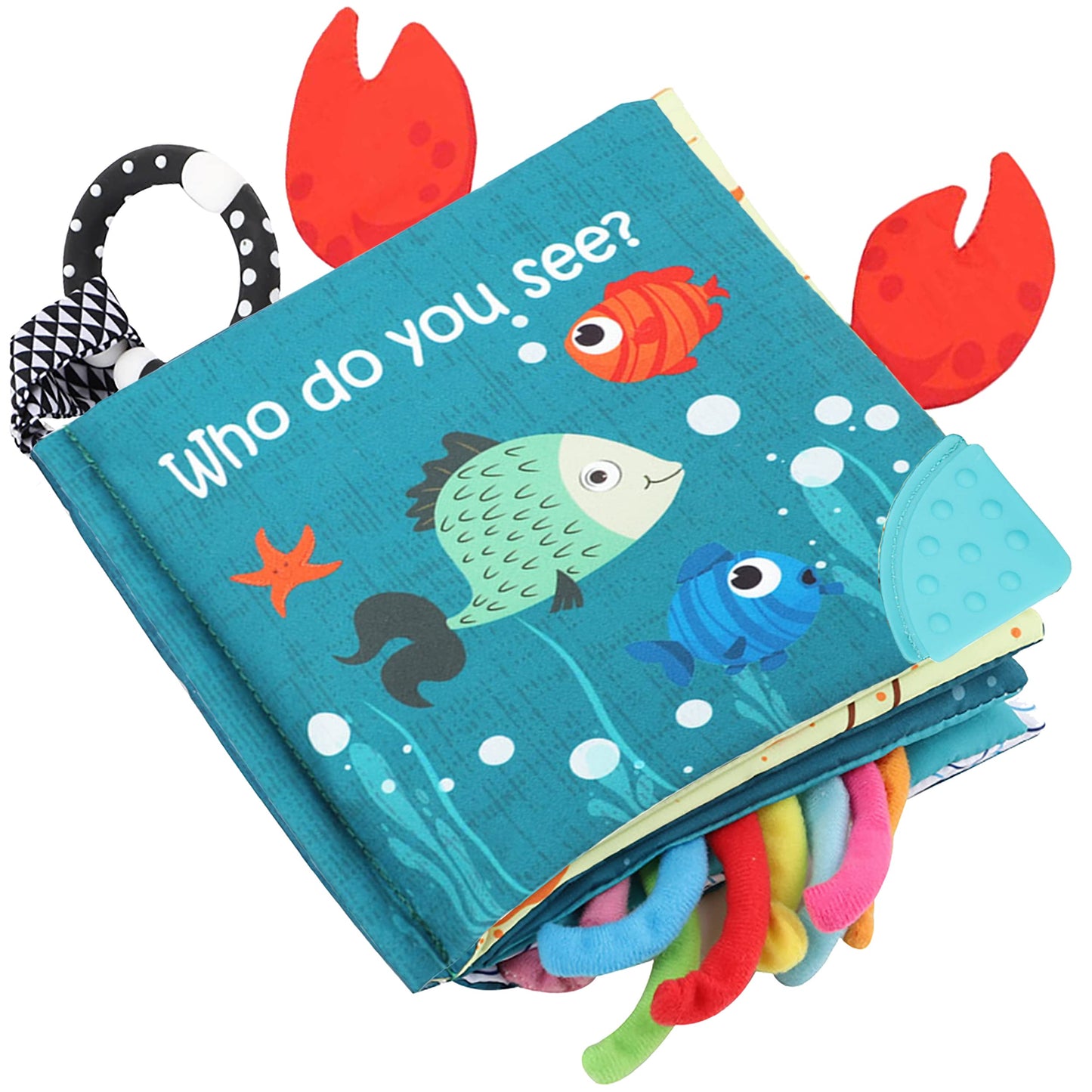 Fish Baby Books Toys, Touch Feel Cloth Crinkle Books for Babies,Baby Infant Toys 0-6, 6-12,12-18 Months,Newborn,Early Learning Education, Baby Gifts Shower for Boys Girls,Teething, Mirror,Shark Ocean
