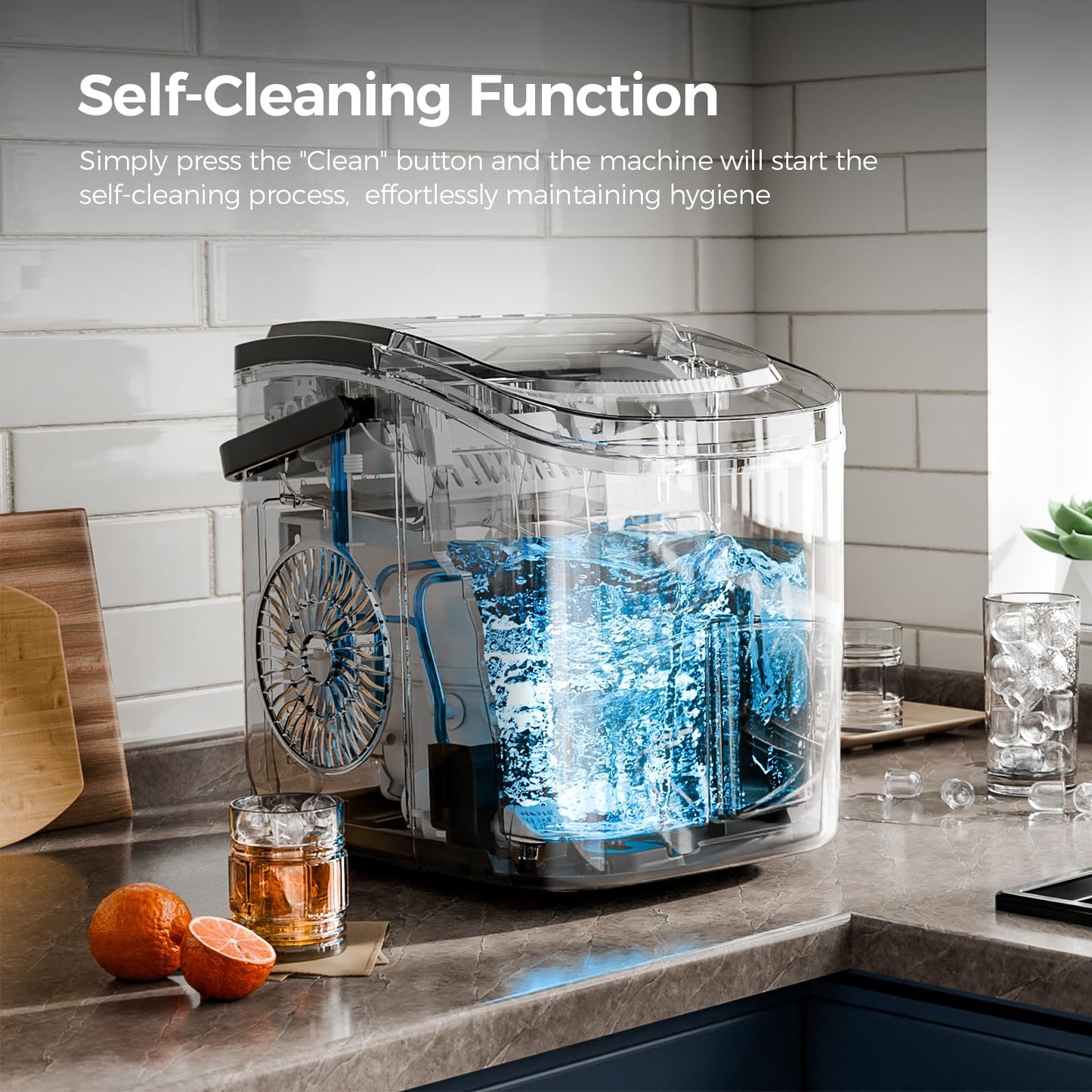 Ice Makers Countertop,9 Cubes in 6 Mins,2 Sizes of Bullet Ice,Portable Ice Maker Machine with Handle,26.5Lbs/24H,Self-Cleaning for Home Use(Black)