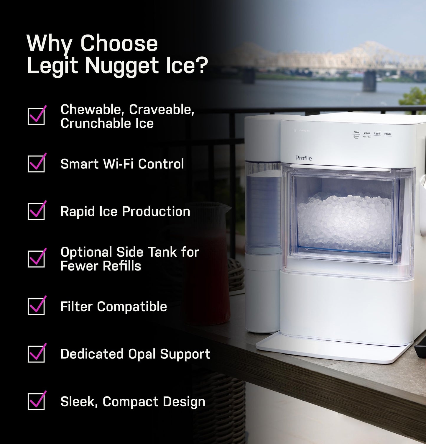 GE Profile Opal 2.0 Ultra Nugget Ice Maker with Side Tank and Scale Inhibiting Filter, Scoop Included, 38 lbs in 24 Hours, Pellet Ice Machine with WiFi & Smart Connected, Stainless Steel