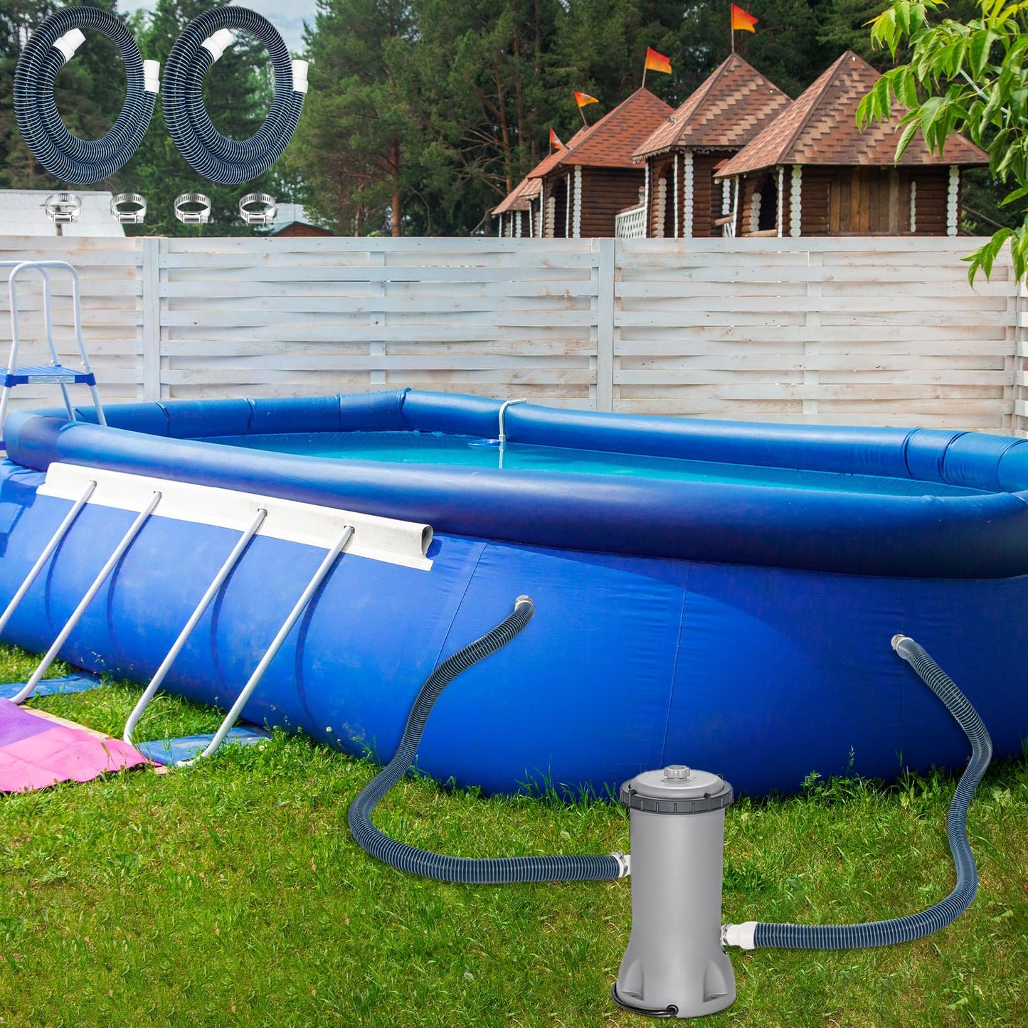 Conderyang 2 Pack 1.25×59in EVA Pool Professional Hoses with 2026 Upgrade Flexible Tube Head and 4 Metal Clamps for Above Ground Pools Pump Replacement Hose Pool Supply for Heavy Duty Hose (Blue)
