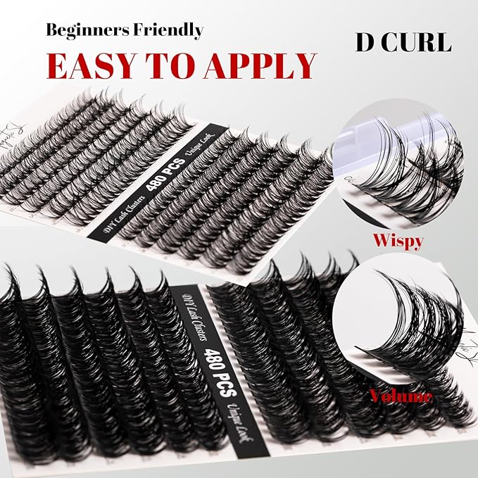 Lash Clusters 480 Clusters 60D 80D Thick Eyelash Extension 30D 40D Individual Eyelashes 11-20mm False Eyelash Multi-Style DIY Lash Extensions for Beginners(30D-80D-D, 11-20MIX)