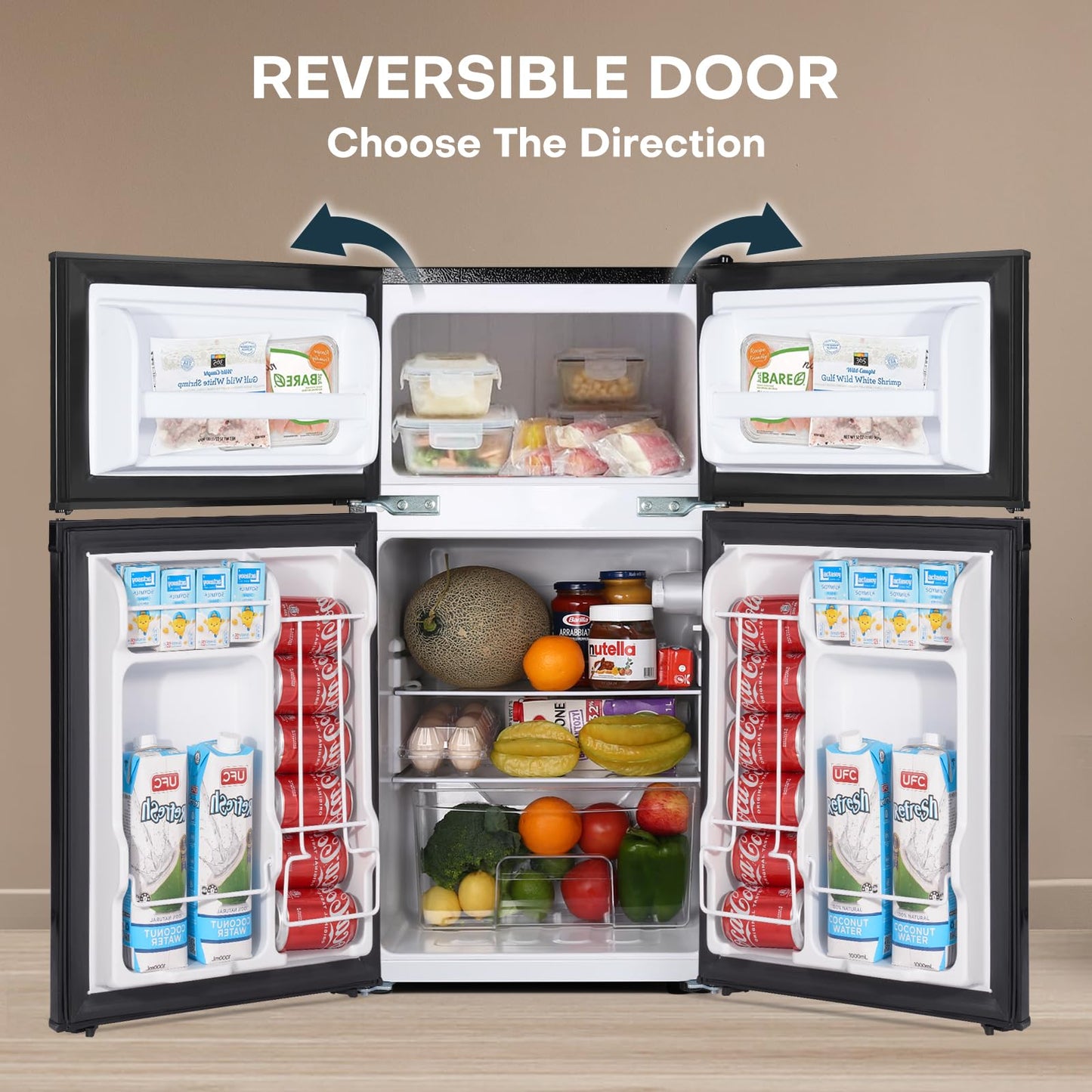 Upstreman 3.1 Cu.Ft Mini Fridge with Freezer, Double Door Small Fridge, Dorm Essentials, Adjustable Thermostat, Energy Saving, Mini Refrigerator for Office, Dorm, Bedroom, Black
