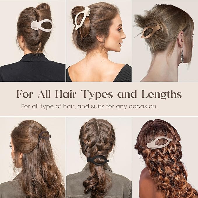6 PCS Large Flat Hair Clips for Women Girls, French Concord Lay Down Flat Claw Clips for Thick Thin Hair, Comfortable Curved Flat Hair Clip, Matte Non-slip Strong Hold Hair Accessories, Brown