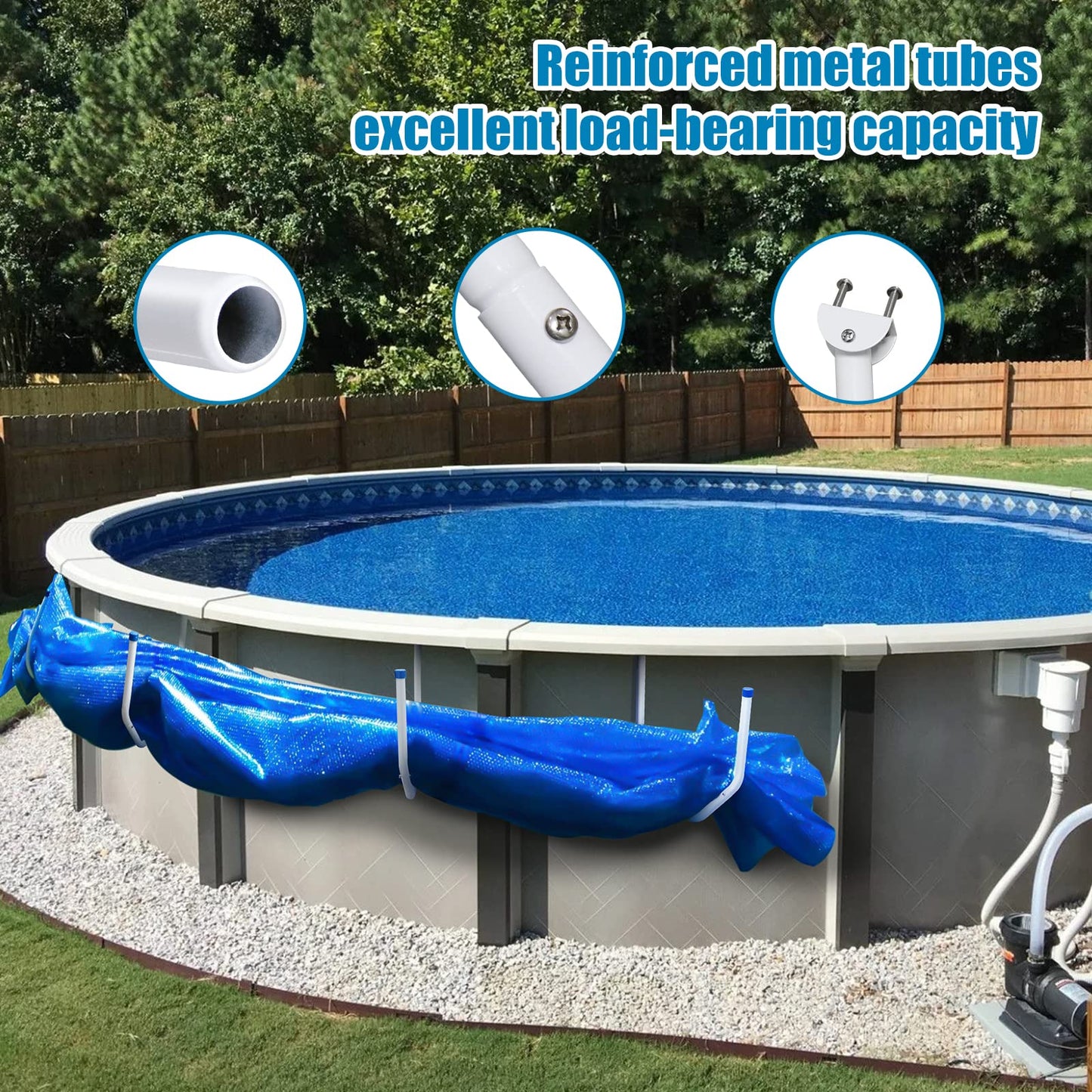 Solar Cover Holder 5-Piece Set | U-Shaped Hooks Keep Solar Cover/Blankets Off The Ground, Strong & Stable Solar Cover Hooks with Bearing Up to 60 Lbs, Fit for Steel-Wall Above-Ground Pools (White)