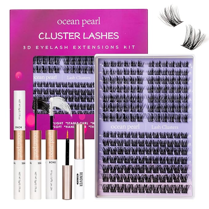 Ocean Pearl Lash Clusters Kit 168pcs,10-18mm manga/anime-inspired lashes clusters,spike-effect cluster lashes, Eyelashes,DIY Cluster Eyelash Extensions kit with lash bond+seal+remover+tweezers-M37+M30