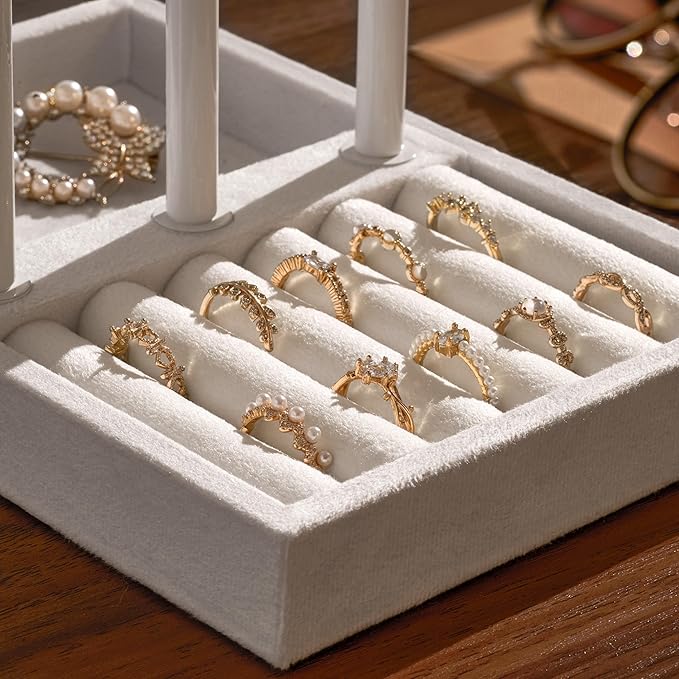 3 Tier Bracelet Holder Display - Detachable T Bar Pure White Velvet Bracelet Holder, Jewelry Holder Organizer for Bracelet, Necklace, Earrings, Rings