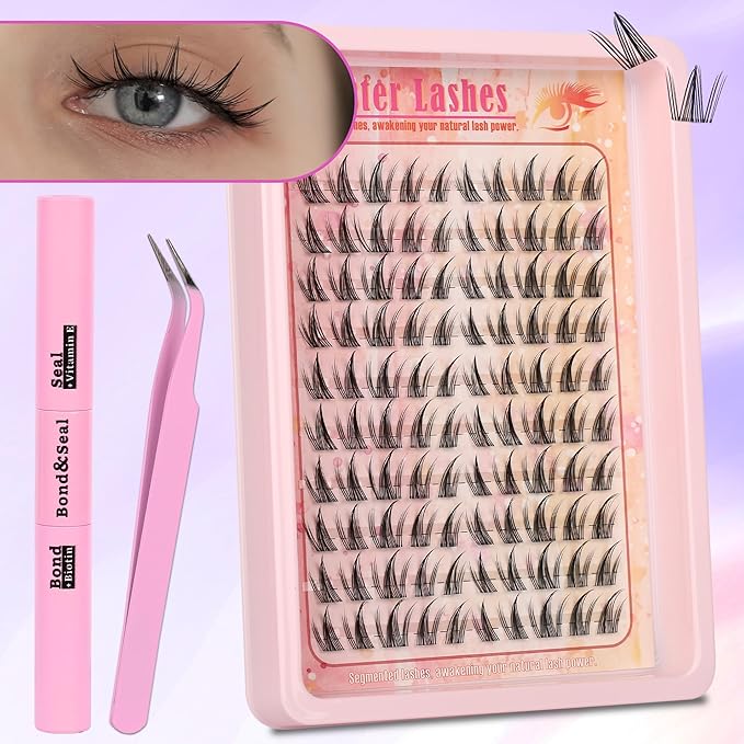 Lash Clusters Manga Lash Clusters Kit Anime Eyelash Clusters Wet-Look Clear Band Fairy Lashes Pack C Curl Spiky Individual Lashes Clusters Lash Glue Lash Tweezers
