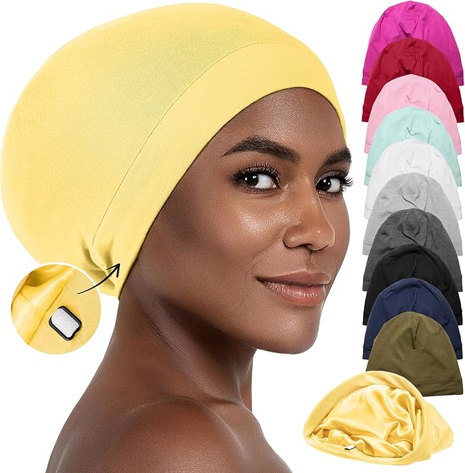 CAPLORD Satin Bonnet for Sleeping, Curly Hair Wrap Sleep for Men, Adjustable Silk Beanies for Women, Silk Hair Bonnet