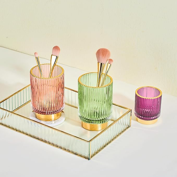 Makeup Brush Holder Organizer,Toothbrush Holders,Desk Pen Pencil Holder,Multifunctional Vintage Glass Brush Cup(A3-22-US)