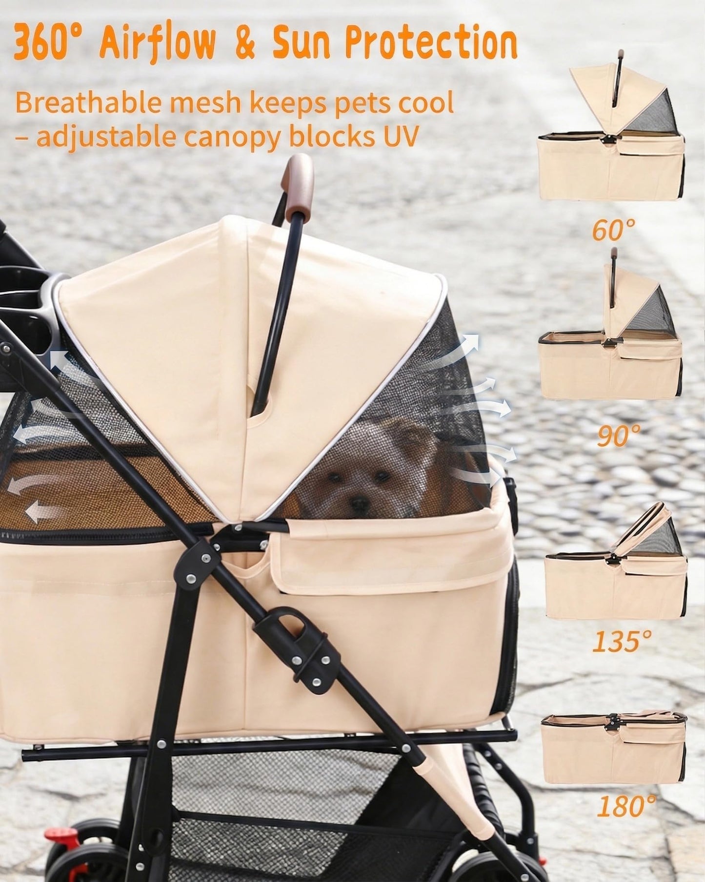 Pet Stroller with Removable Carrier, 35lbs Capacity - One-Click Foldable Dog Stroller, Cat Carrier & All-Terrain Wheels, Compact Travel Pet Stroller for Small to Medium Pets-Khaki