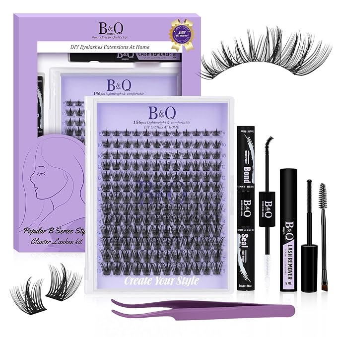 Lash Extension Kit B31 Eyelash Extension Kit B&Qaugen DIY Lash Extension Kit 156 PCS Lash Clusters 8-18mm Cluster Eyelash Extensions Kit with Lash Bond and Seal Lash Applicator Tool (Kit,B31)