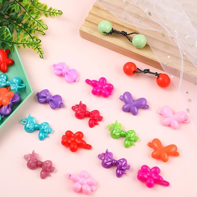 60 Pcs Hair Accessories Set - Plastic Self Hinged Barrettes, Elastic Ponytail Holders, Assorted Hair Clips for Girls and Toddlers