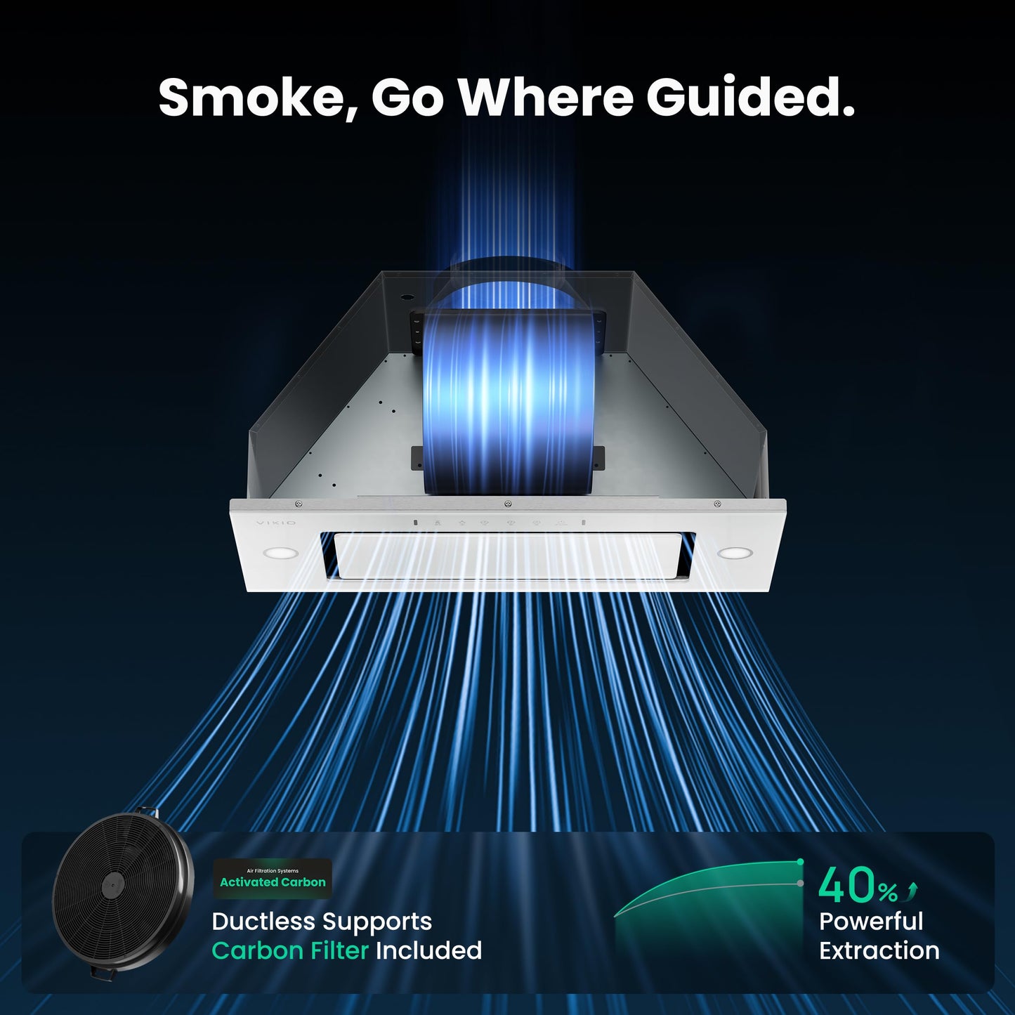 VIKIO HOME Range Hood Insert 30 Inch - Built-in 900 CFM Ducted/Ductless Range Hood with 3 Speed Fan, White Stainless Steel & Tempered Glass with Gesture Sensing &Touch Control for Over Kitchen Stove