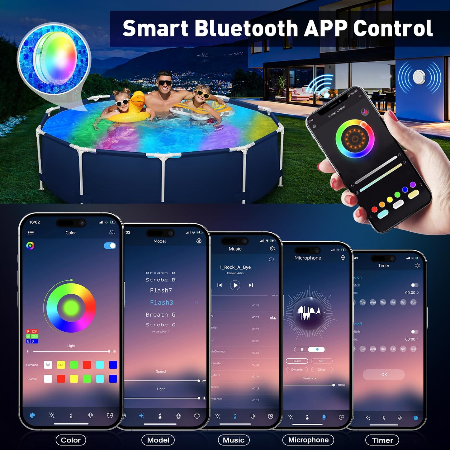 VIDOME Rechargeable Submersible Pool Lights - Waterproof Underwater Pool Lights Charging Battery Operated Remote Controlled 16 Color Changing Hot Tub Lights with Magnet for Pool Pond