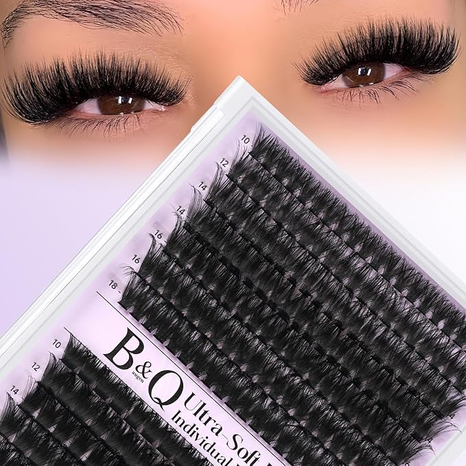 B&Q Fluffy Lash Clusters, Volume Eyelash Clusters 10-18mm, D Curl Cluster Eyelash Extensions, Supersoft Individual Lashes Wispy cluster lashes for Beginners（100D+150D）
