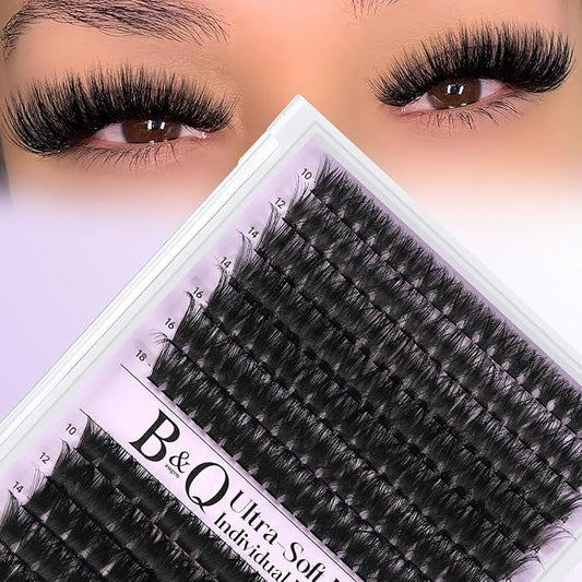 B&Q Fluffy Lash Clusters, Volume Eyelash Clusters 10-18mm, D Curl Cluster Eyelash Extensions, Supersoft Individual Lashes Wispy cluster lashes for Beginners（100D+150D）