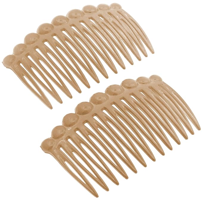 Camila Paris CP2892/2 French Hair Side Comb Small Rounded, Beige French Twist Hair Combs Decorative, Strong Hold Hair Clips for Women Bun Chignon Up-Do Styling Girls Hair Accessories, Made in France
