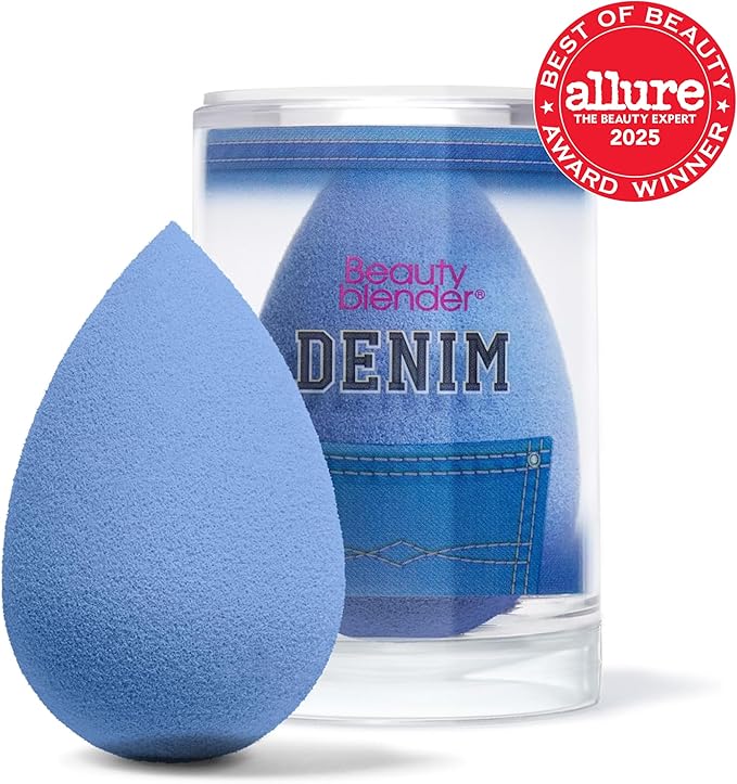 Beautyblender® Denim Beauty Blender Makeup Sponge, Super-Soft Foam Easily Blends Foundations, Powders & Creams, Made in USA, Reusable, Washable, Streak Free Application