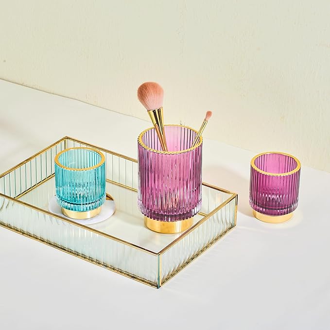 Makeup Brush Holder Organizer,Toothbrush Holders,Desk Pen Pencil Holder,Multifunctional Vintage Glass Brush Cup(A3-19-US)