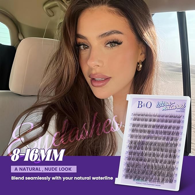 B&Q Wispy Lash Clusters Kit, Natural 03, Individual False Eyelashes Extension Set, Undetectable Natural Look for Effortless Day-to-Night Beauty, from Office Elegance to Date Night Glamour(8-16mix)