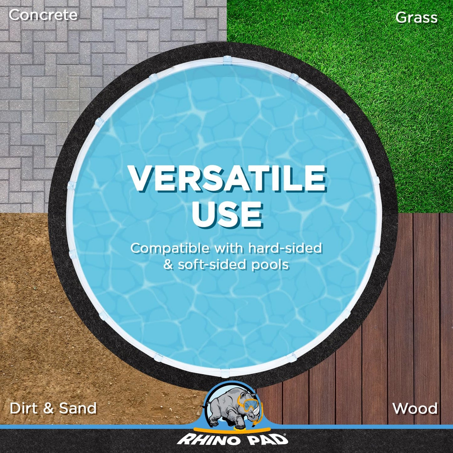 Rhino Pad 15 ft Round Pool Liner Pad for Above Ground Pools | Durable Puncture Resistant Under Pool Mat | Effortless to Install | Strong Eco-Friendly Padding | Extends Life of Swimming Pool Liners