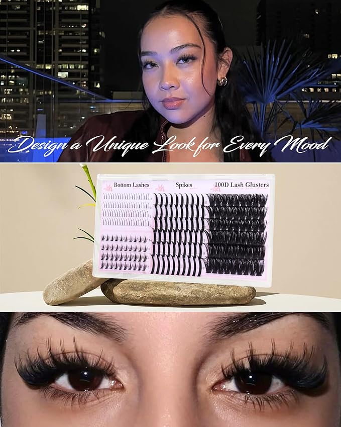 Wispy Lash Clusters with Spikes D Curl Eyelash Clusters with Bottom Lashes 100D Fairy Cluster Lashes Volume Cluster Eyelash Extensions 234PCS Fluffy Individual Lashes DIY Mink Spiky Lash Extension