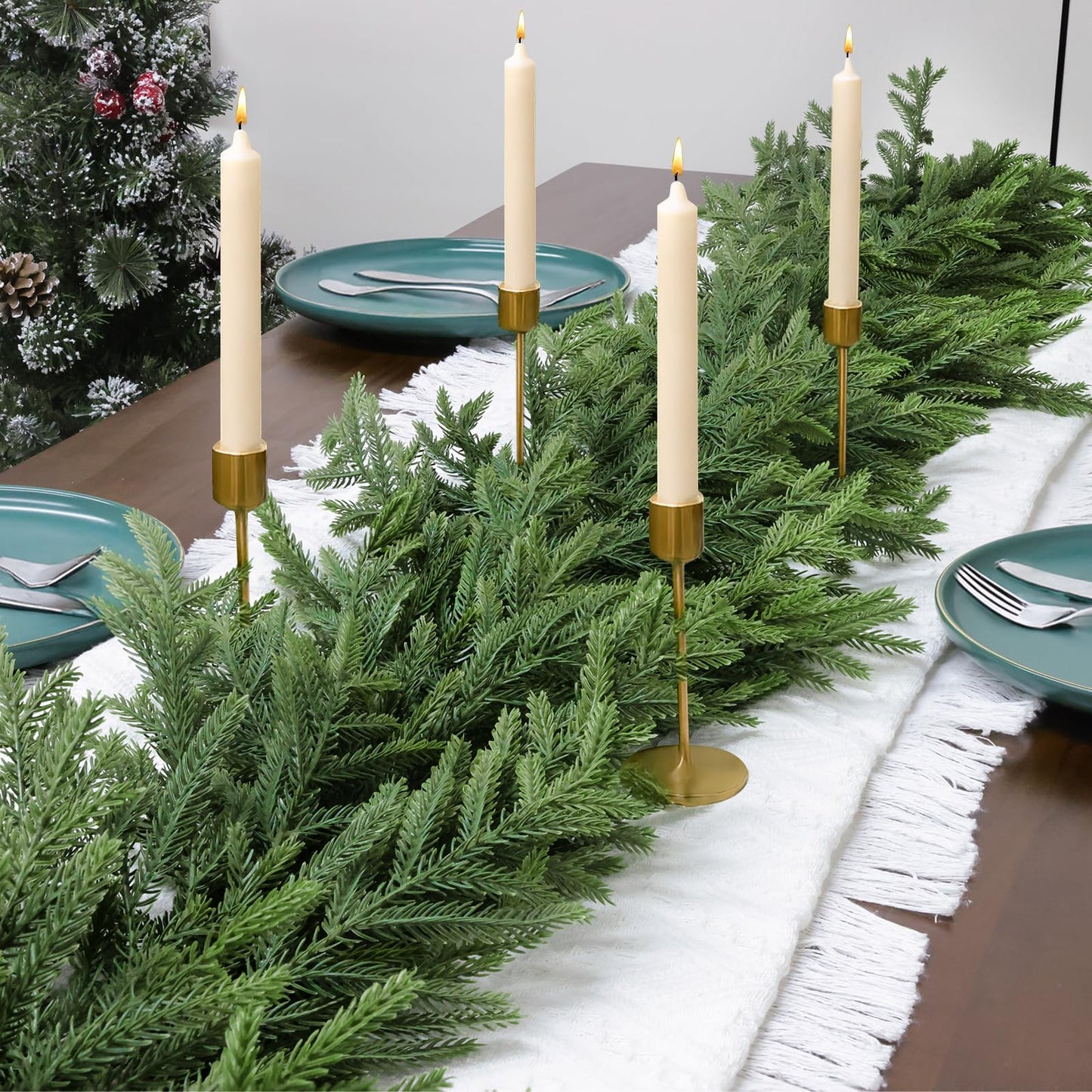 TOWPONICS 12FT（2 * 6FT） Christmas Norfolk Pine Garland, Real Touch Faux Green Garlands, Winter Artificial Greenery Garland for Mantle, Stairs, Table, Fireplace, Indoor & Outdoor Xmas Decorations