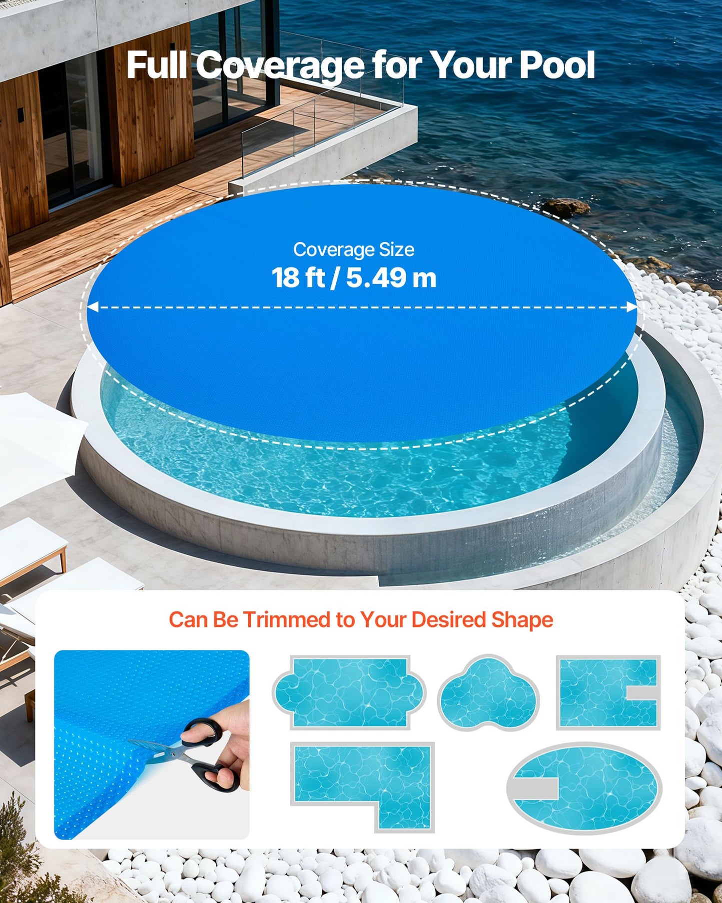 VEVOR Solar Pool Cover, 18 ft Round Pool Bubble Cover, 16 Mil Pools Solar Blanket with Bubble & PE Material, Daytime Heat Absorption, Nighttime Heat Retention, Heat Retaining Solars Covers, Blue
