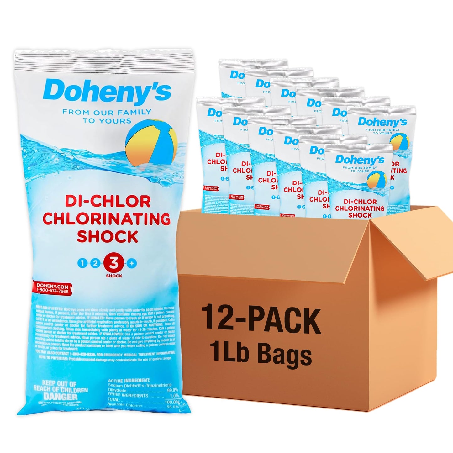 Doheny's Di-Chlor Shock | 100% Professional-Grade | Calcium-Free Pool Sanitizing and Shock Treatment | for Salt & Chlorine Pools | 56% Stabilized Chlorine | 12 x 1lb Bags (12lb Total)