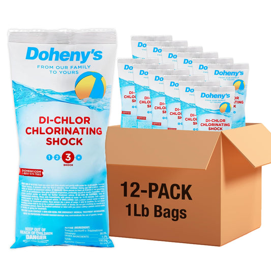 Doheny's Di-Chlor Shock | 100% Professional-Grade | Calcium-Free Pool Sanitizing and Shock Treatment | for Salt & Chlorine Pools | 56% Stabilized Chlorine | 12 x 1lb Bags (12lb Total)
