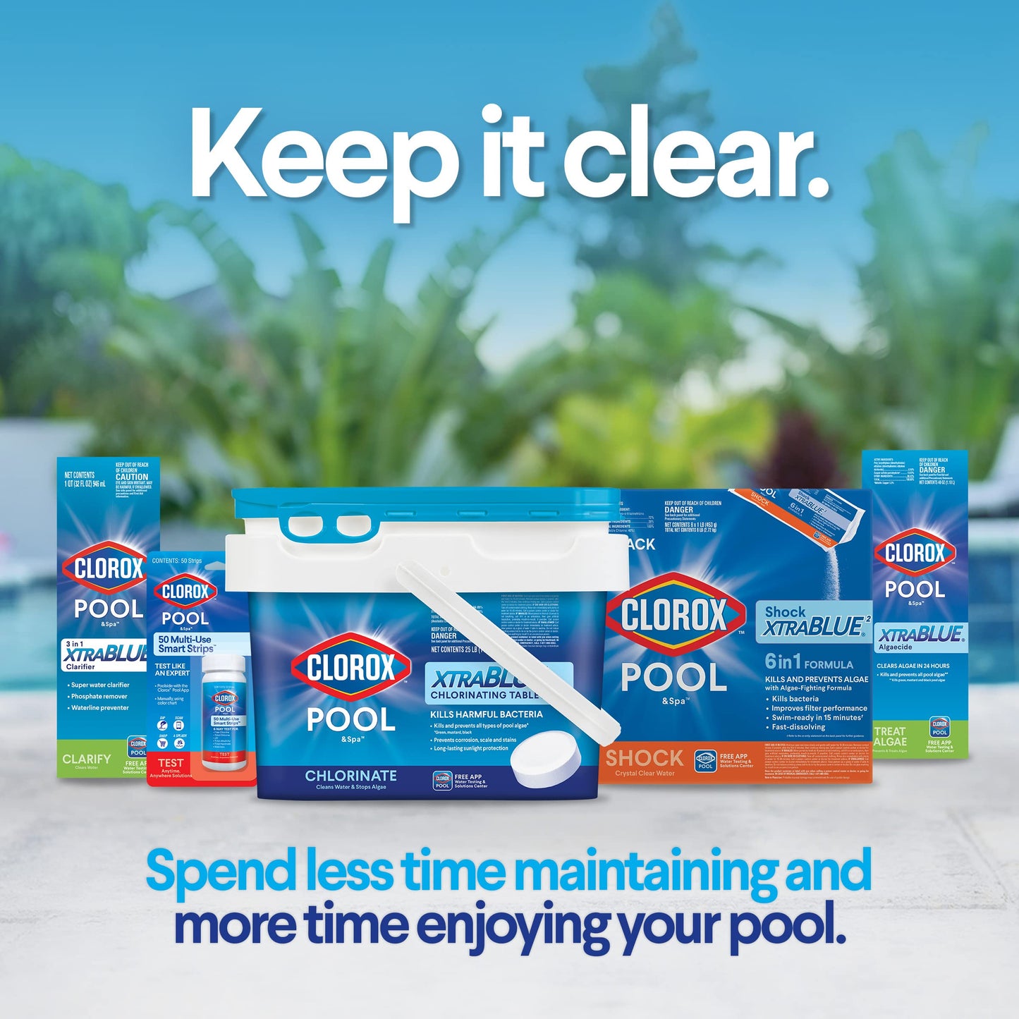 CLOROX Pool&Spa All-in-One XtraBlue Chlorinating Granules, Kills Bacteria & Stops Algae, Blue, 6 Pounds