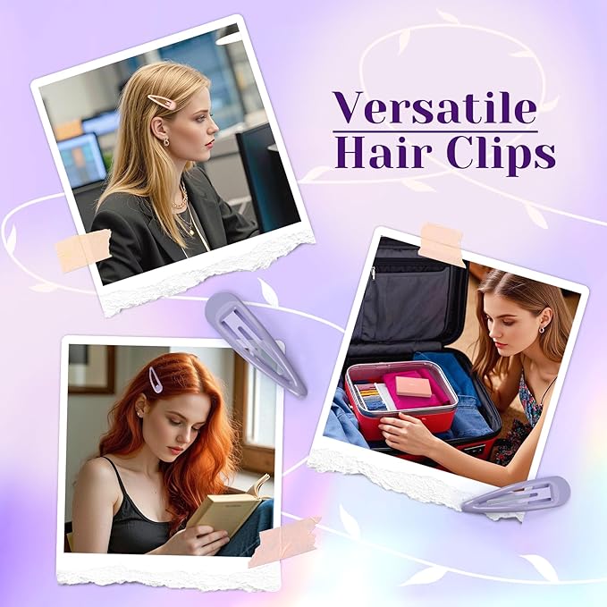 Metal Snap Hair Clips, No Slip Hair Clips for Thick/Thin Hair, 16pcs Medium Barrettes for Women Kids Hairstyle Makeup Accessories (8pcs 2.36inch & 8pcs 2.7inch) (Purple Pink)