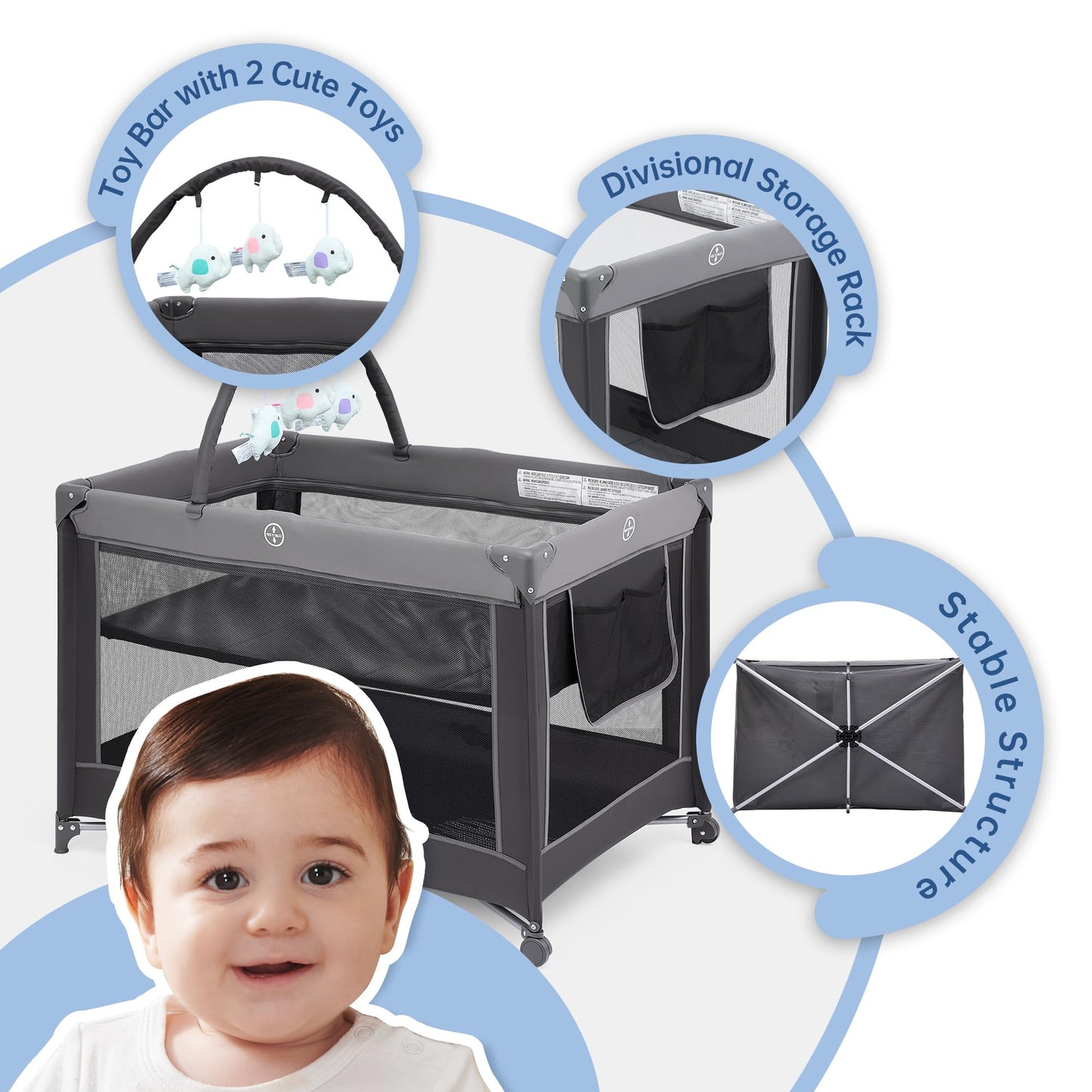Pamo Babe Portable Playpen Foldable Playard Portable Crib for Baby and Toddlers