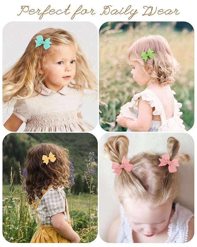 doboi 80PCS 2'' Baby Girls Fully Lined Grosgrain Boutique Solid Color Ribbon Mini Hair Bows Clips for Teens Infants Kids Toddlers Newborn Children Set of 40 Pairs