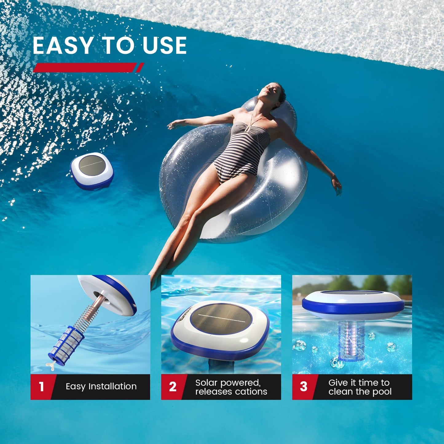 Enhulk PI25 Solar Pool Ionizer, Floating Copper Ionizer for Pool - Cleans Pools Up to 40,000 Gallons, Ideal for Above Ground, In-Ground Pools, Spas, and Hot Tubs