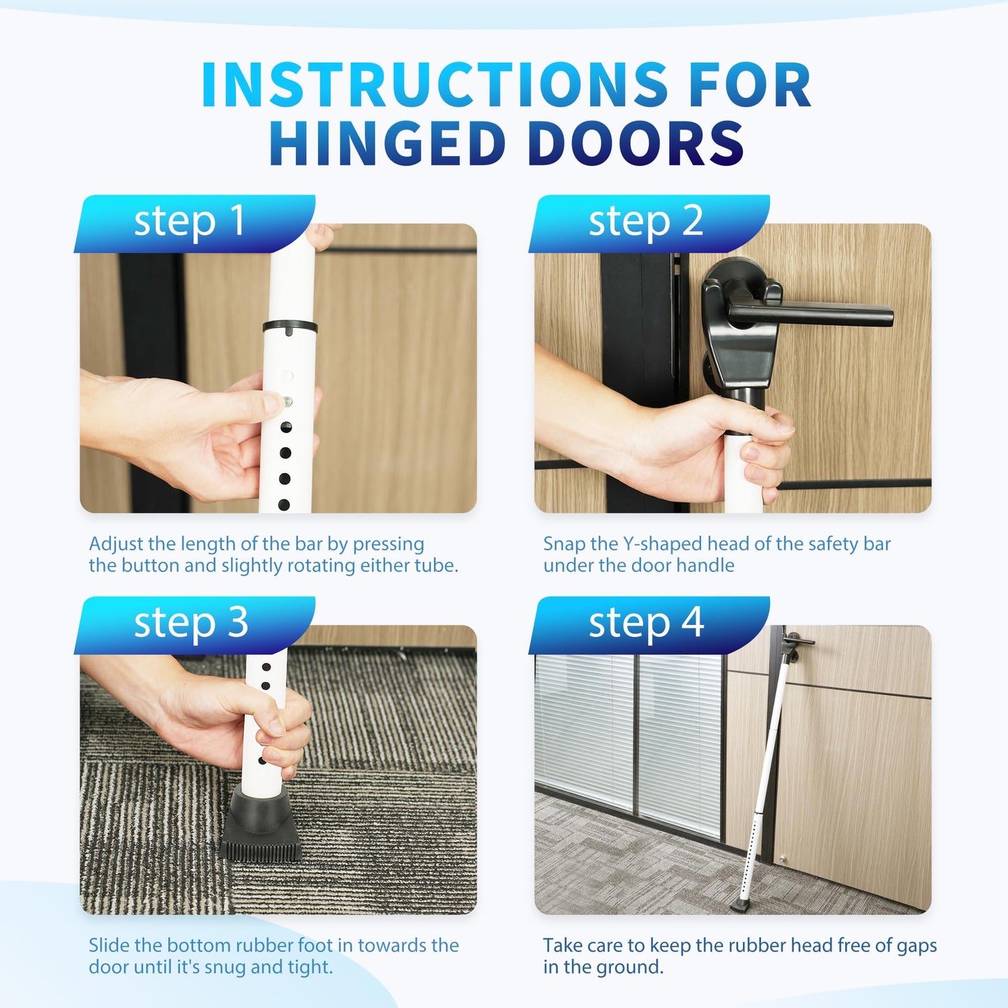Upgraded Door Security Bar & Sliding Door Lock Bar,Door Stoppers,Adjustable Heavy Duty Door Jammer for Apartment,Home(1 Pack,White)