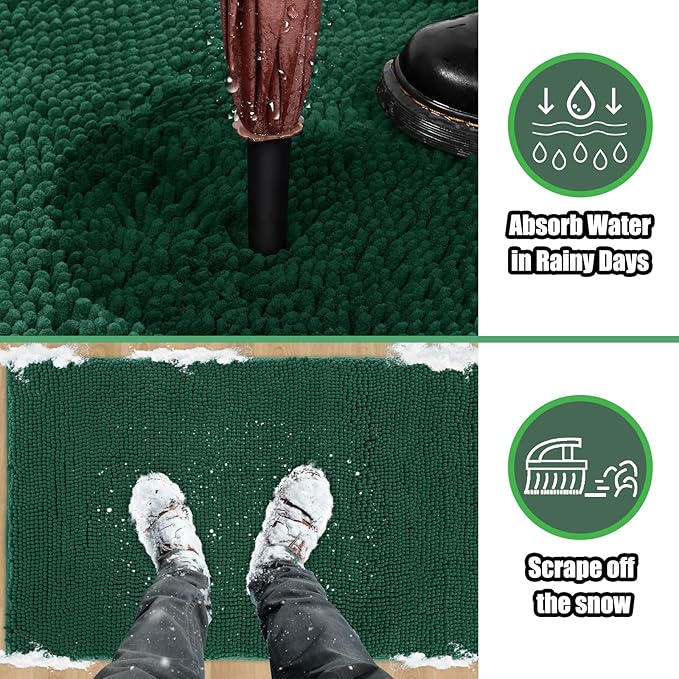 IM HOME Chenille Absorbent Outdoor Doormat 30" x 20", Washable Muddy Door Mats for Dog Non Slip Indoor Doormat Dog Mat for Muddy Paw Front Inside Doormats for Entryway Green