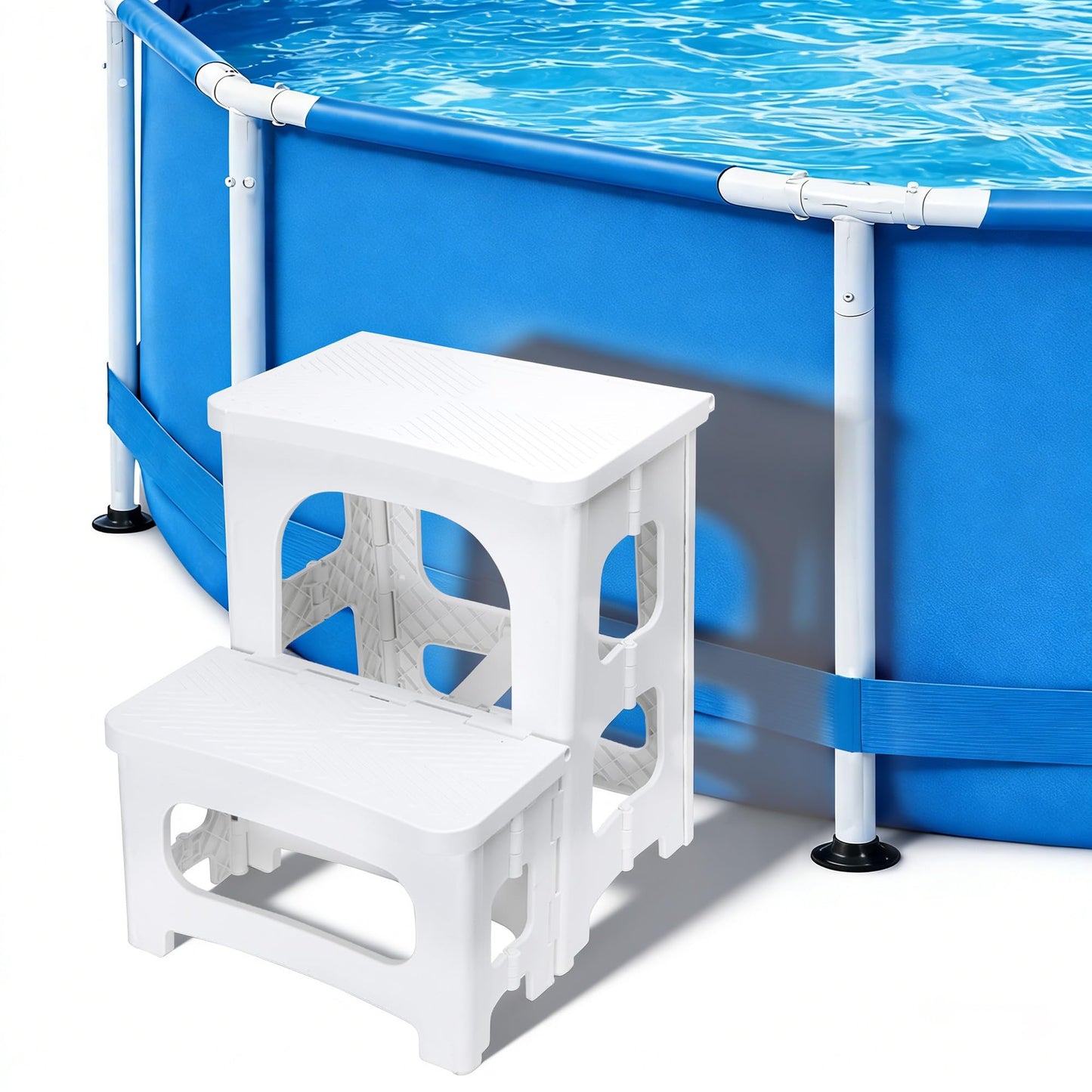 DECOHS Foldable Spa Hot Tub Steps, Non-Slip 2 Step Stool Pool Ladder, Universal Spa Steps Hot Tub Stairs for Outdoor Indoor Deck Patio Steps Accessories, White
